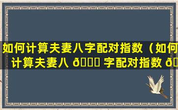 如何计算夫妻八字配对指数（如何计算夫妻八 🐛 字配对指数 🌳 的方法）